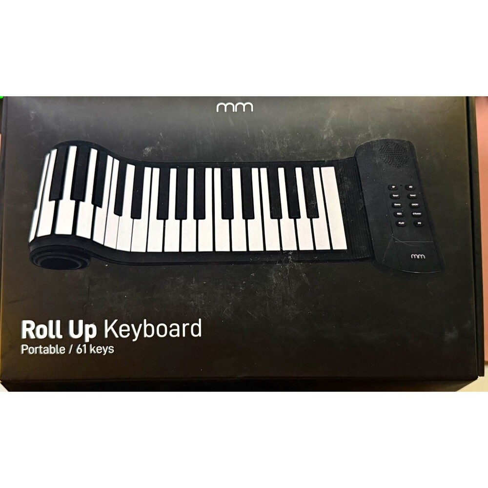 mm Roll Up Keyboard Portable 61-Key Electronic Keyboard w/ Built-In Speaker B/W